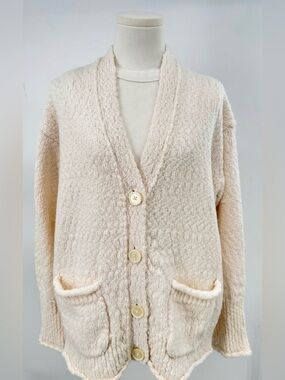 J Crew Cream Ivory Boucle Cardigan Wool Alpaca Cardi Sweater S NWOT Oversized